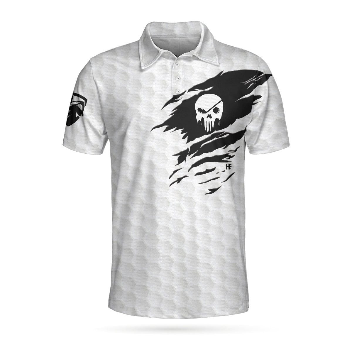 The Golf Skull Short Sleeve Golf Polo Shirt Black And White Golf Pattern Ripped Skull Polo Shirt Best Golf Shirt For Men