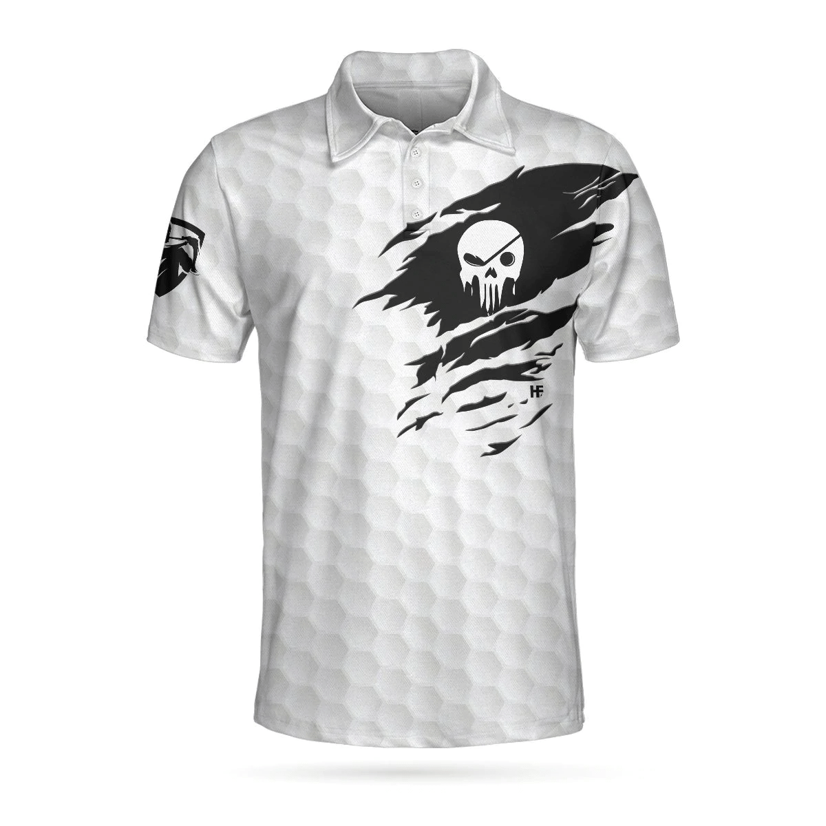 The Golf Skull Short Sleeve Golf Polo Shirt Black And White Golf Pattern Ripped Skull Polo Shirt Best Golf Shirts Short Sleeve Polo For Men