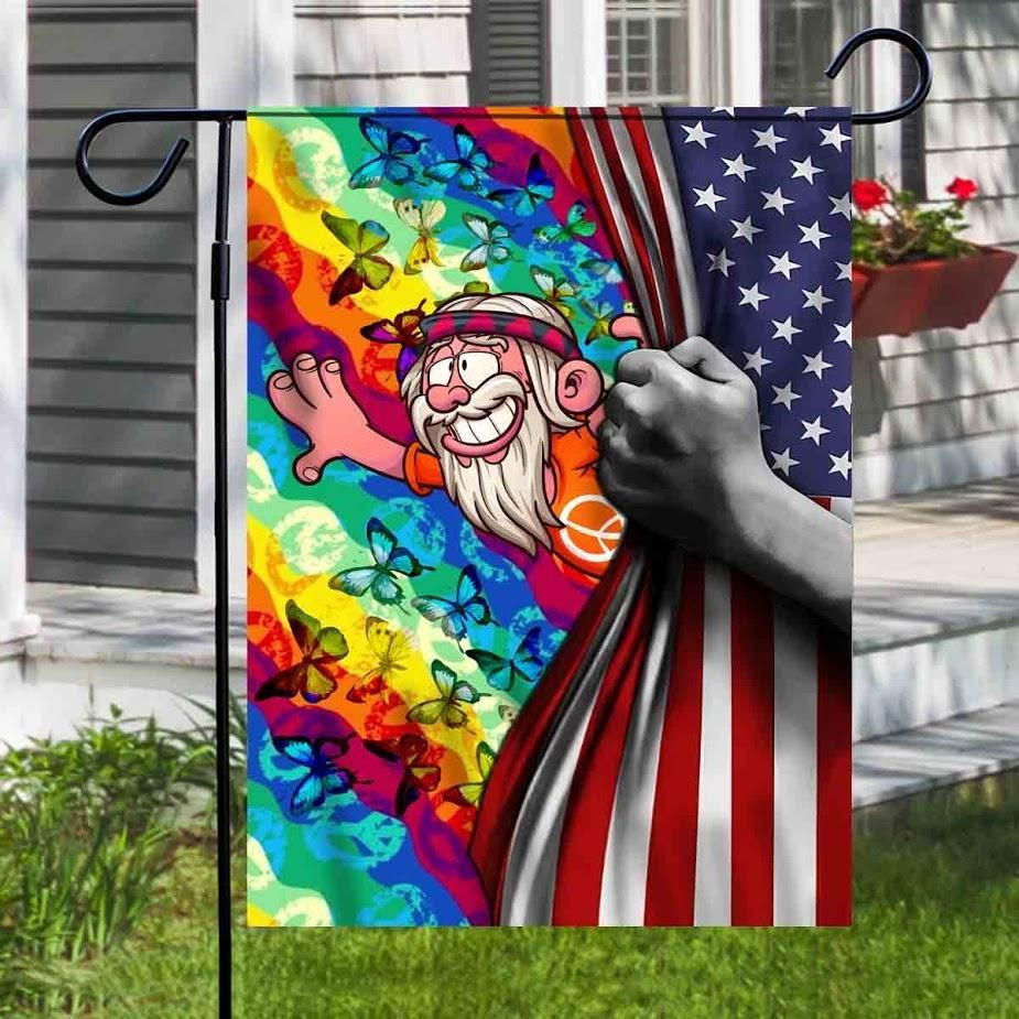 The Hippie Man In The Colorful World Of Butterflies Flag American Independence Day Us Garden Flag House Flag