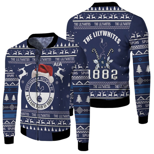 The Lilywhites Since 1882 Tottenham Hotspur Fc Christmas Ugly Christmas Fleece Bomber Jacket