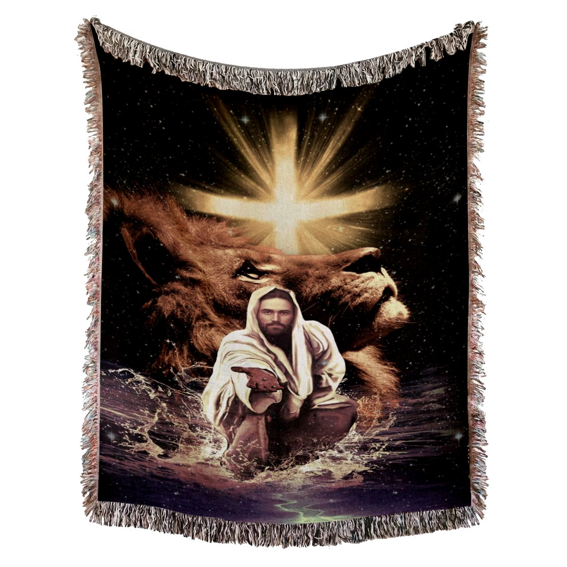 The Lion of Judah Woven Blanket - Jesus Reaching Out His Hand Christian Woven Blanket - The Lion of Judah Tapestry For Christian Blanket