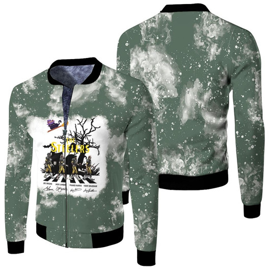 The Pittsburgh Steelers American Football Legend Signatures Halloween Fleece Bomber Jacket