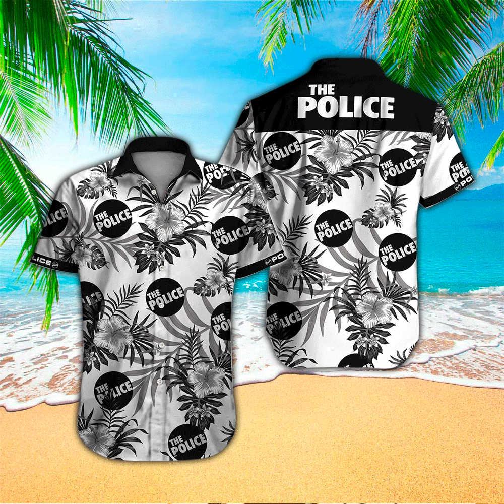 The Police Summer Button Up Shirt For Men Beach Wear Short Sleeve Hawaiian Shirt Summer Aloha Shirt