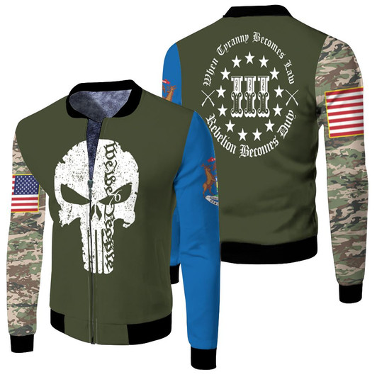 The Punisher When Tyranny Becomes Law Rebelion Becomes Duty Fleece Bomber Jacket