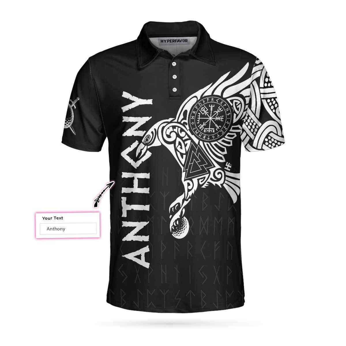 The Raven Tattoo Art Viking Golf Custom Polo Shirt Cool Shirt Design For Golf Lovers Personalized Golf Gift