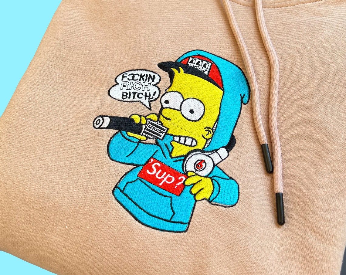 The Simpsons Bart Embroidered Sweatshirt Hoodie Embroidered Sweatshirt Anime Embroider Cartoon The Simpsons Hoodies Simpsons Unisex