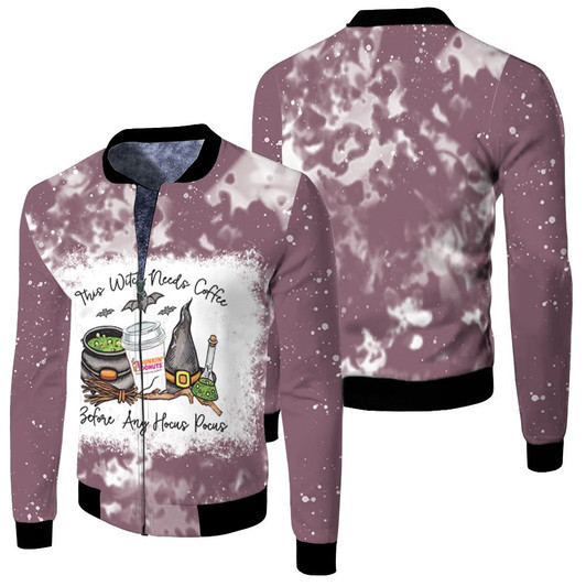 This Witch Need Coffee Before Any Hocus Pocus Dunkin Donuts Halloween Fleece Bomber Jacket