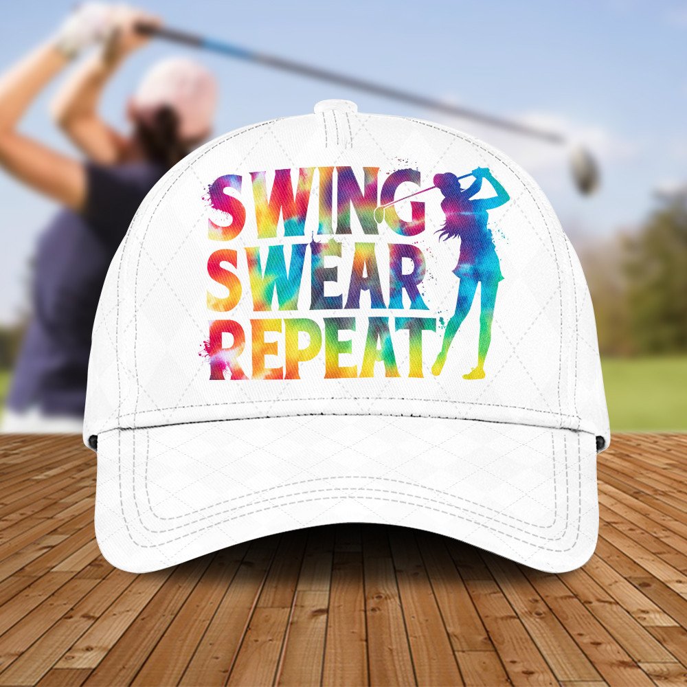 Tie-dye Addicted swing swear repeat V2 Golfer Gift Caps For Women