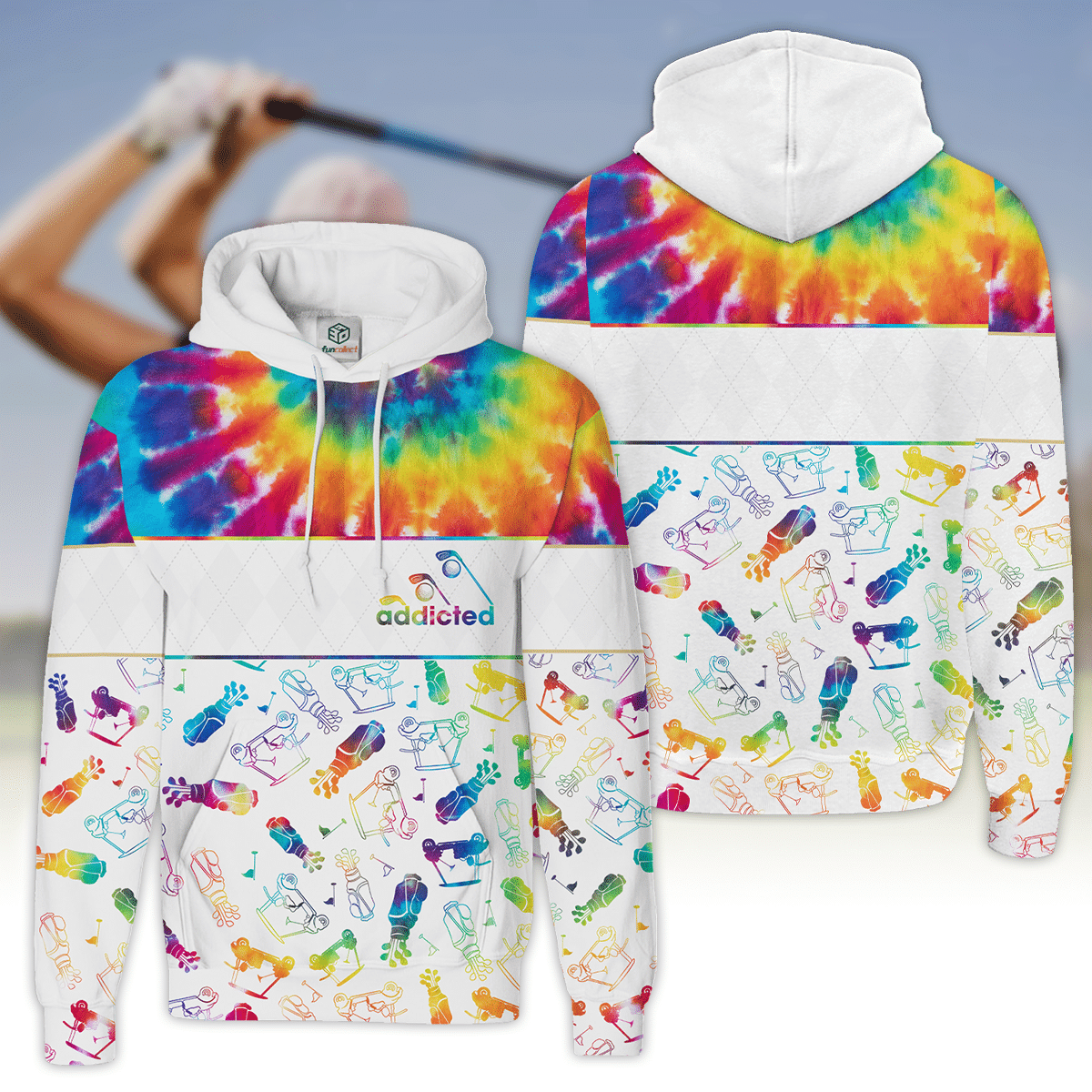 Tie-dye Marble Addicted Pattern Golf Set Golfer Gift Hoodie Zipper Hoodie Shirt