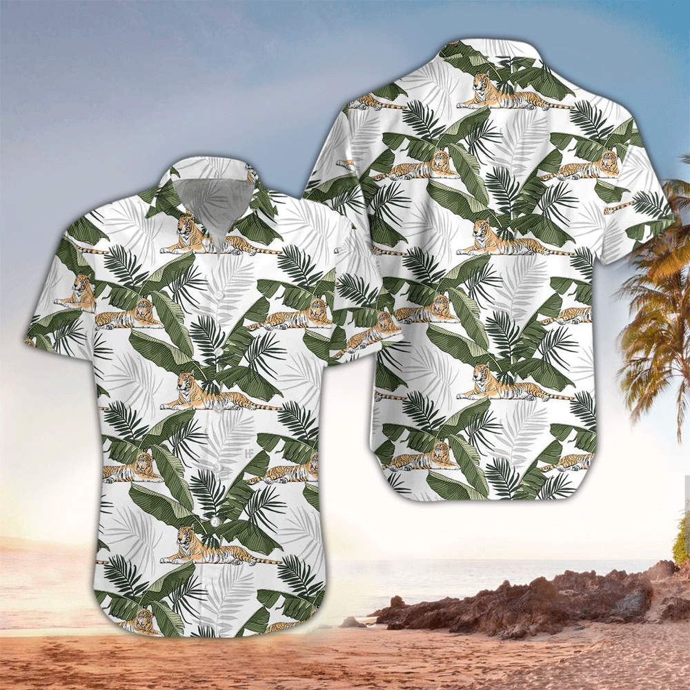 Tiger Apparel Tiger Hawaiian Button Up Shirt for Men and Women