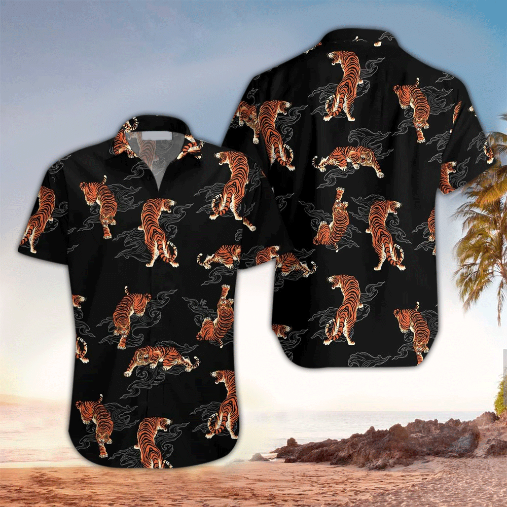 Tiger Apparel Tiger Hawaiian Button Up Shirt for Men and Women