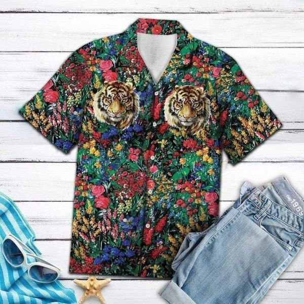 Tiger Flowers Hawaiian Shirts V Summer Aloha Shirt