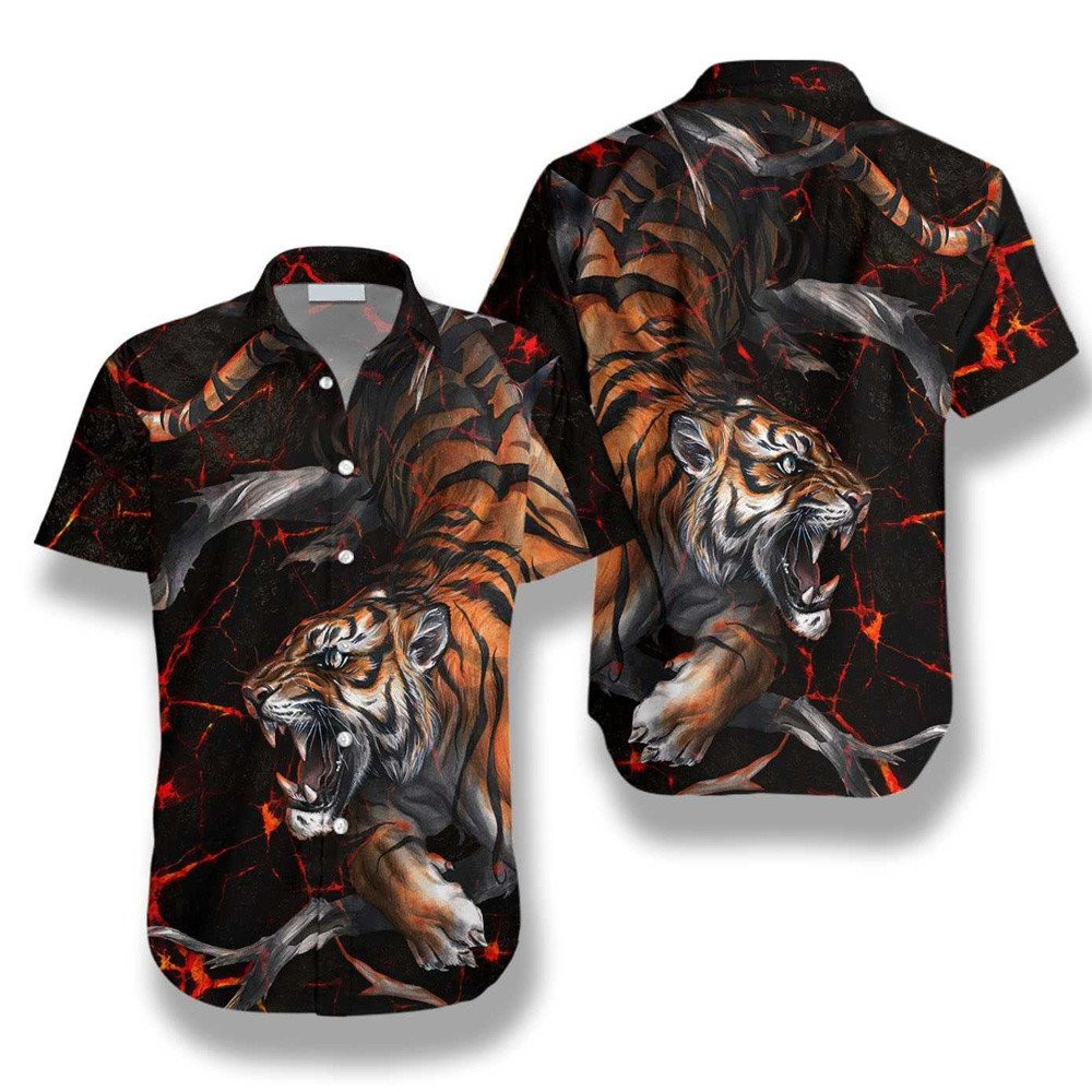 Tiger In The Dark Shirt For Men Hawaiian Shirt Summer Aloha Shirt