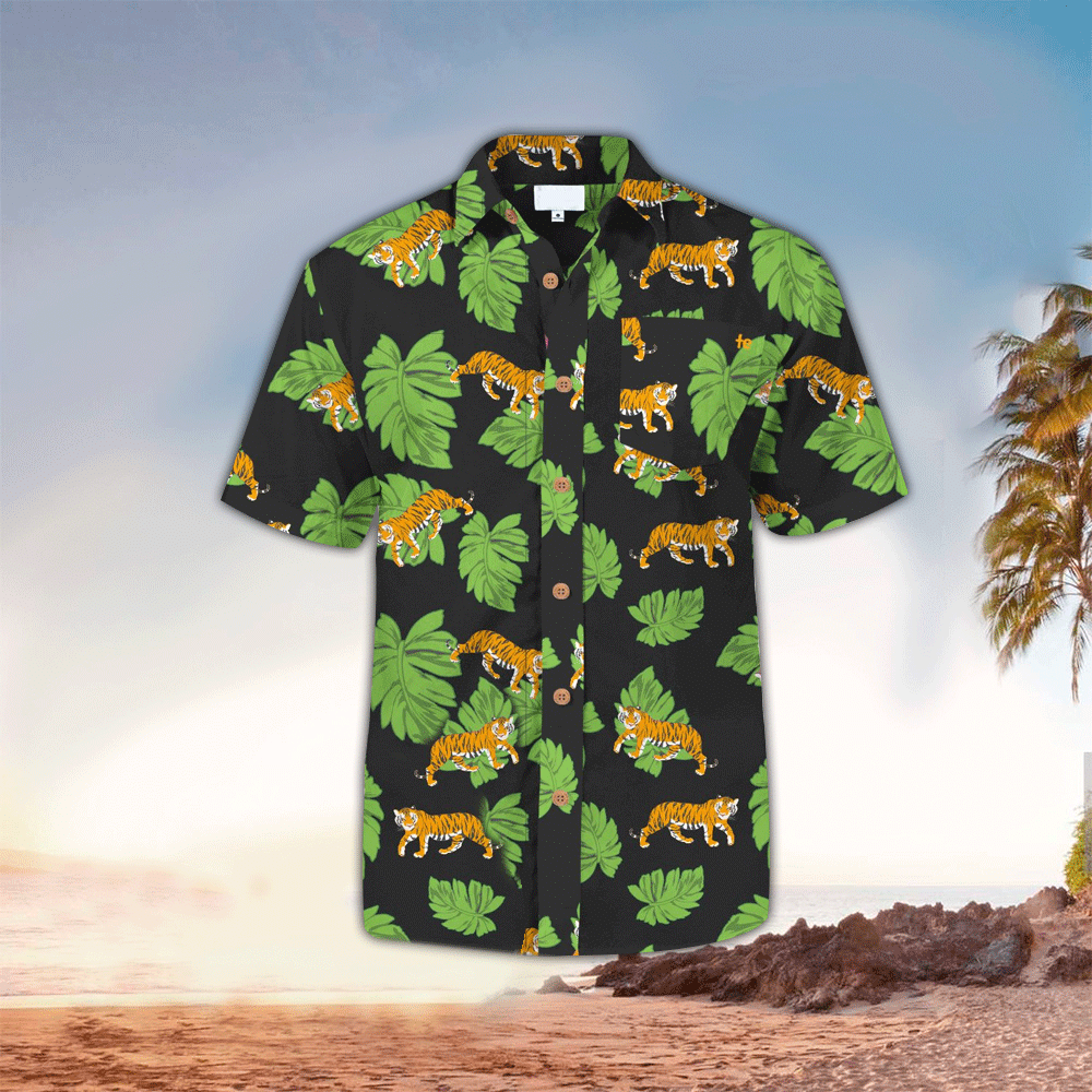 Tiger Mens Hawaiian Shirt Tiger Button Up Shirt Summer Aloha Shirt