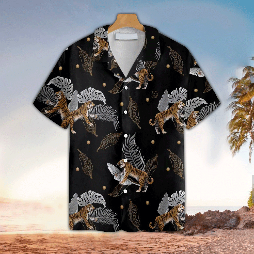 Tiger Terrier Mens Hawaiian Shirt Tiger Button Up Shirt Summer Aloha Shirt