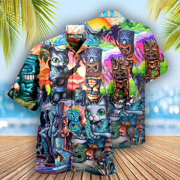 Tiki It's Tiki Time And Cat Edition - Hawaiian Shirt - Hawaiian Shirt For Men