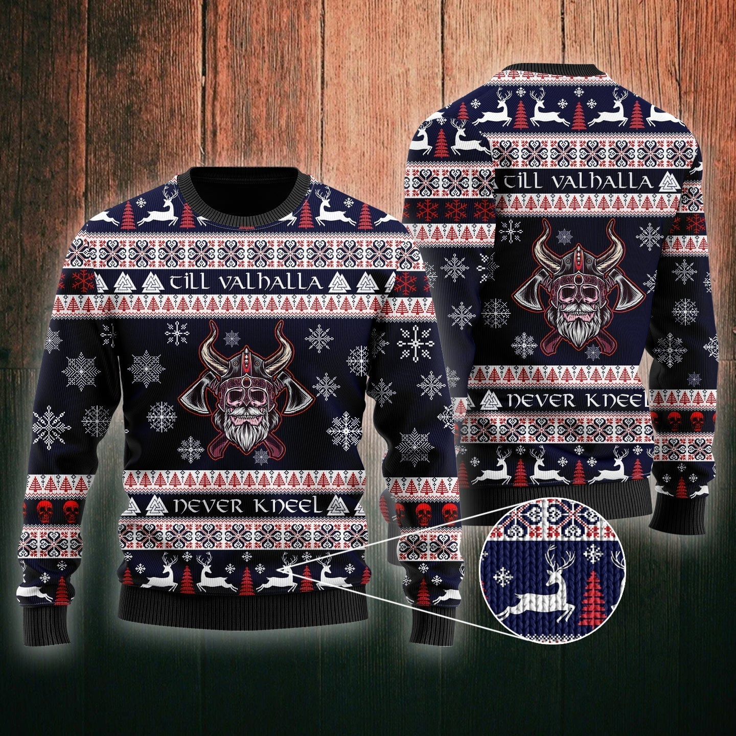 Till Valhalla Never Kneel Ugly Christmas Sweater Ugly Sweater For Men Women