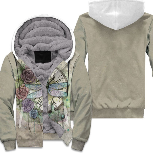 Time Flies Dragonfly Rose Clock 3D Fleece Hoodie