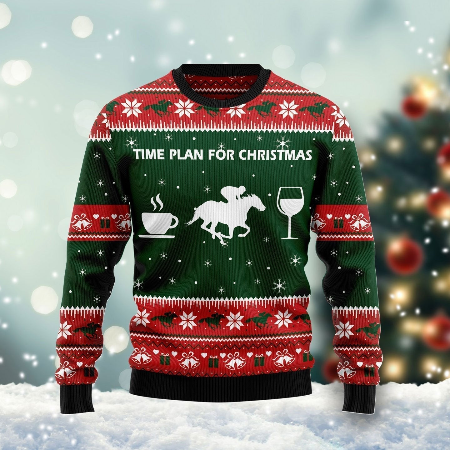 Time Plan For Christmas Horse Racing Ugly Christmas Sweater