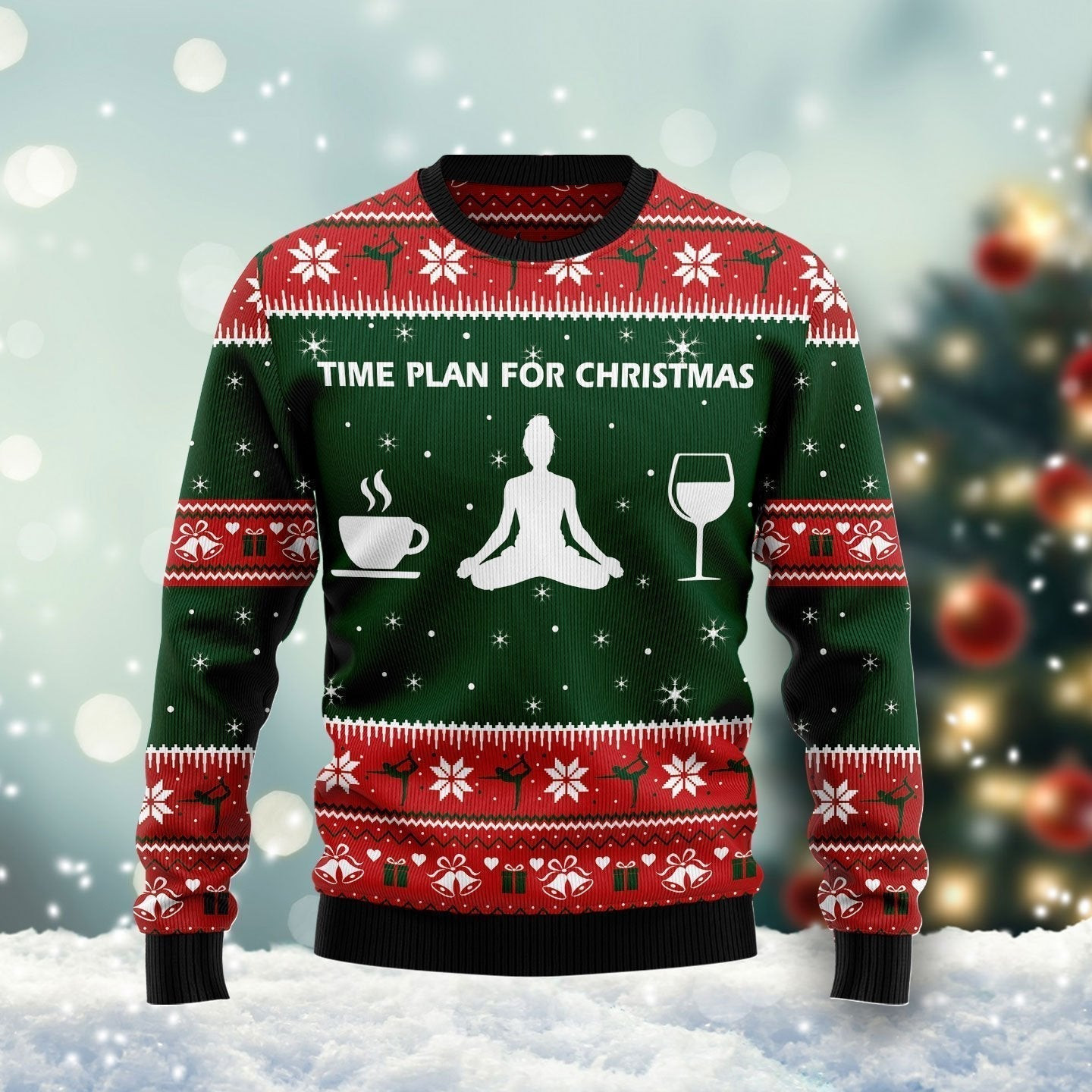 Time Plan For Christmas Yoga Ugly Christmas Sweater Ugly Sweater For Men Women, Holiday Sweater