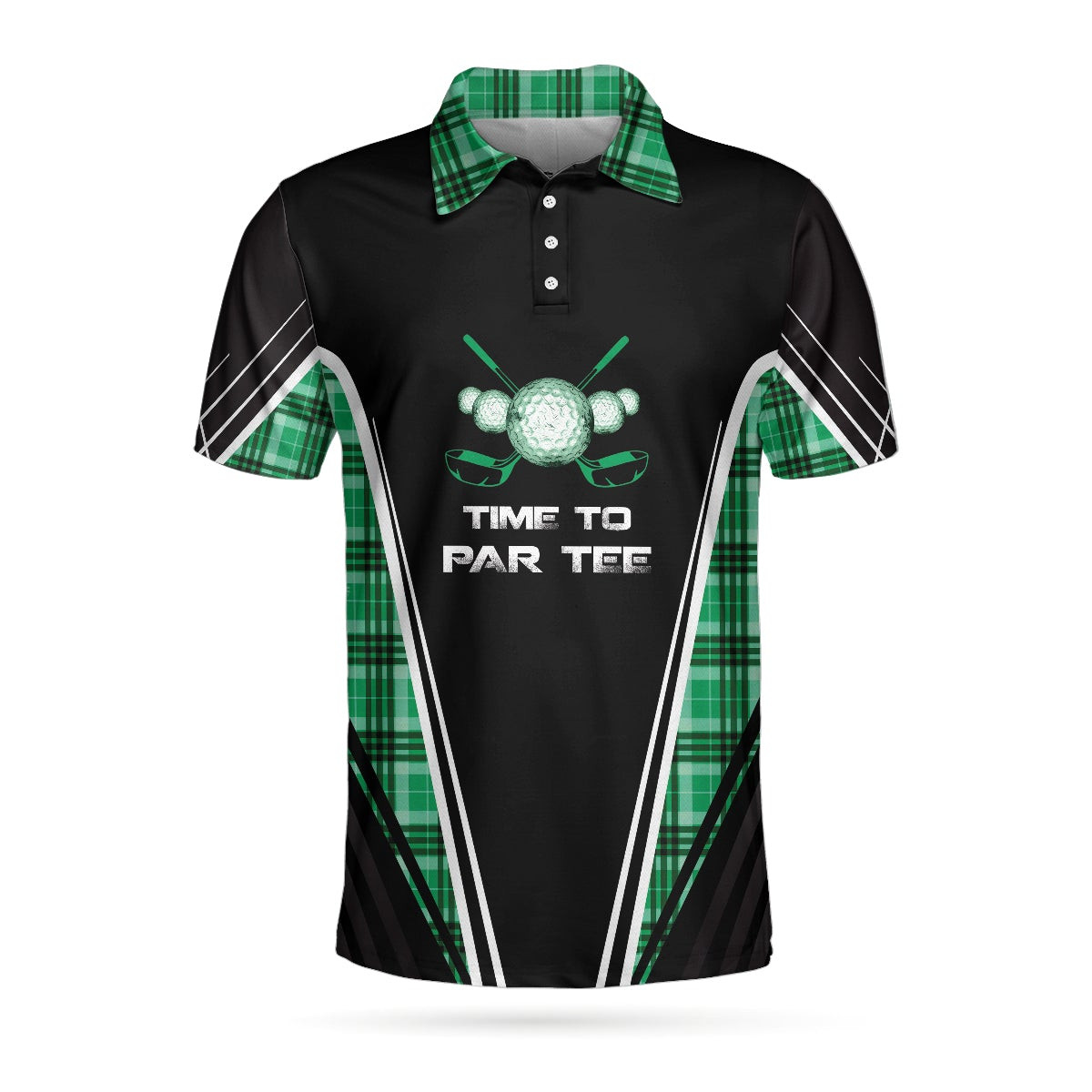 Time To Par Tee Black And Green Polo Shirt Green Tartan Plaid Pattern Polo Shirt Best Golf Shirt For Men