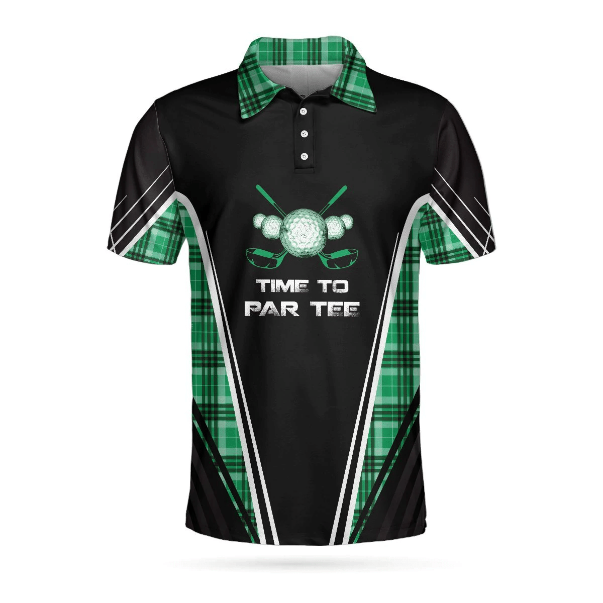 Time To Par Tee Black And Green Polo Shirt Green Tartan Plaid Pattern Polo Shirt Best Golf Shirts Short Sleeve Polo For Men