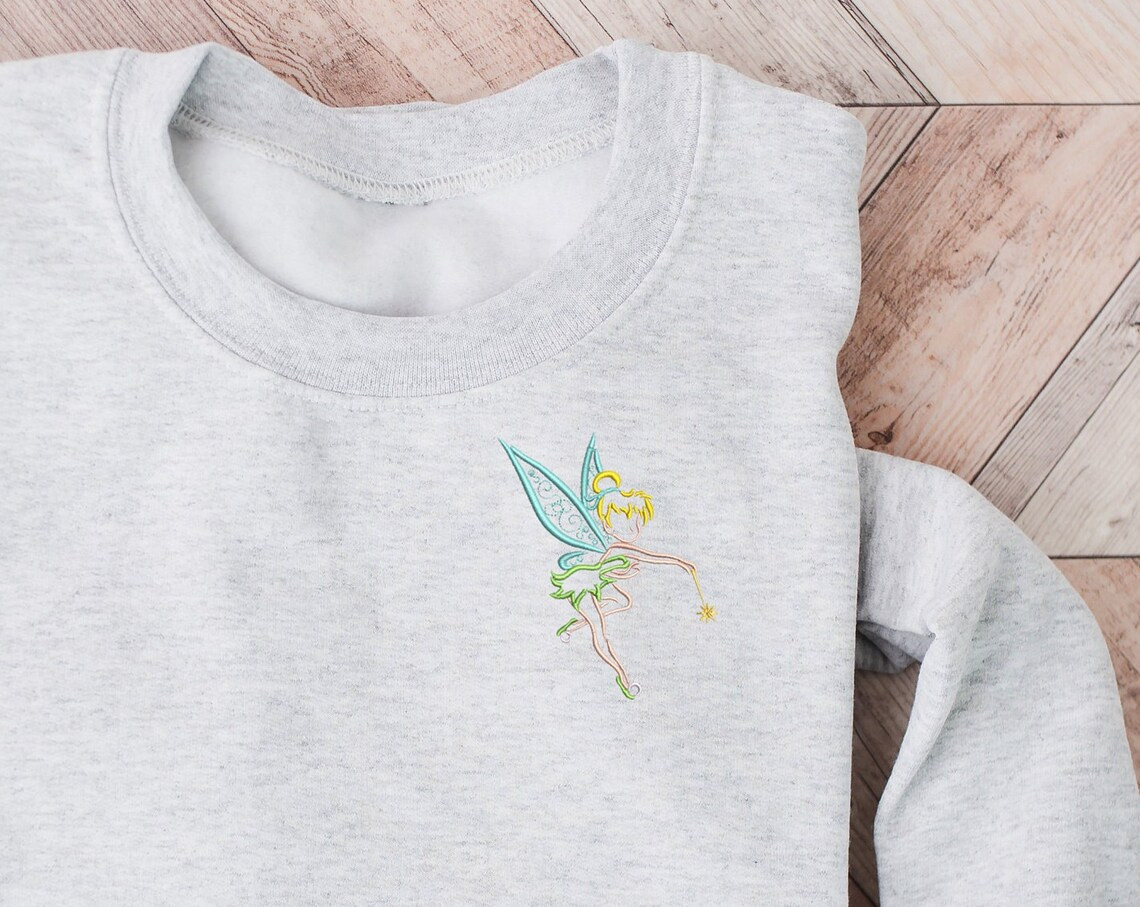 Tinkerbell Embroidered Crewneck Disney Embroidered Sweatshirt Neverland Fairy Crewneck Disneyland Sweatshirt Womens Disney Crewneck