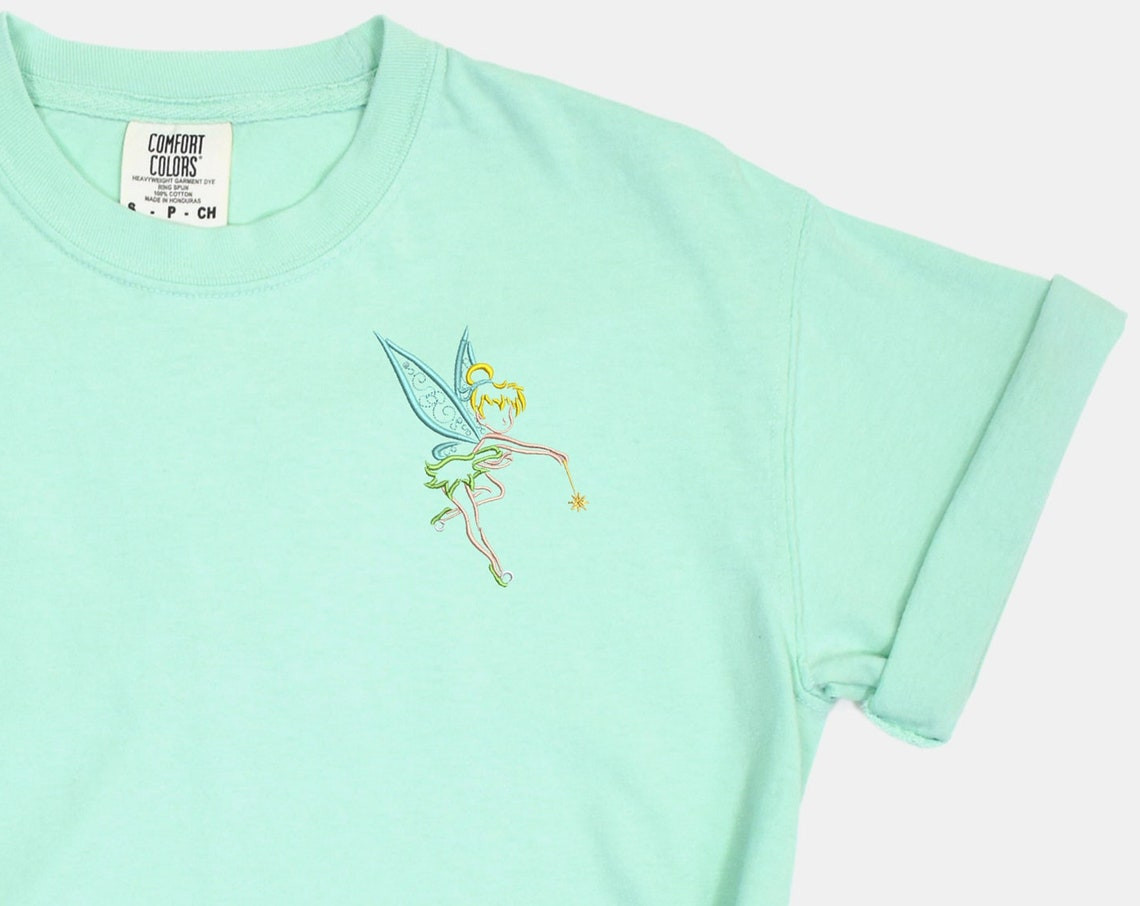 Tinkerbell Embroidered Tshirt Neverland Fairy Embroidered Shirt Peter Pan Shirt Disney Shirt Disney Tshirt Womens Disney Shirt