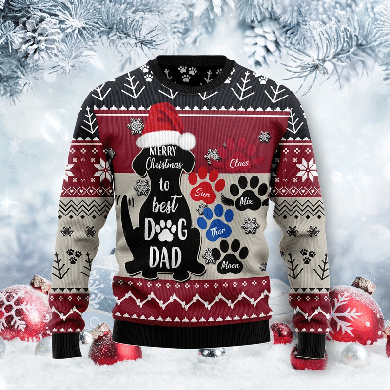 To Best Dog Dad Ugly Christmas Sweater
