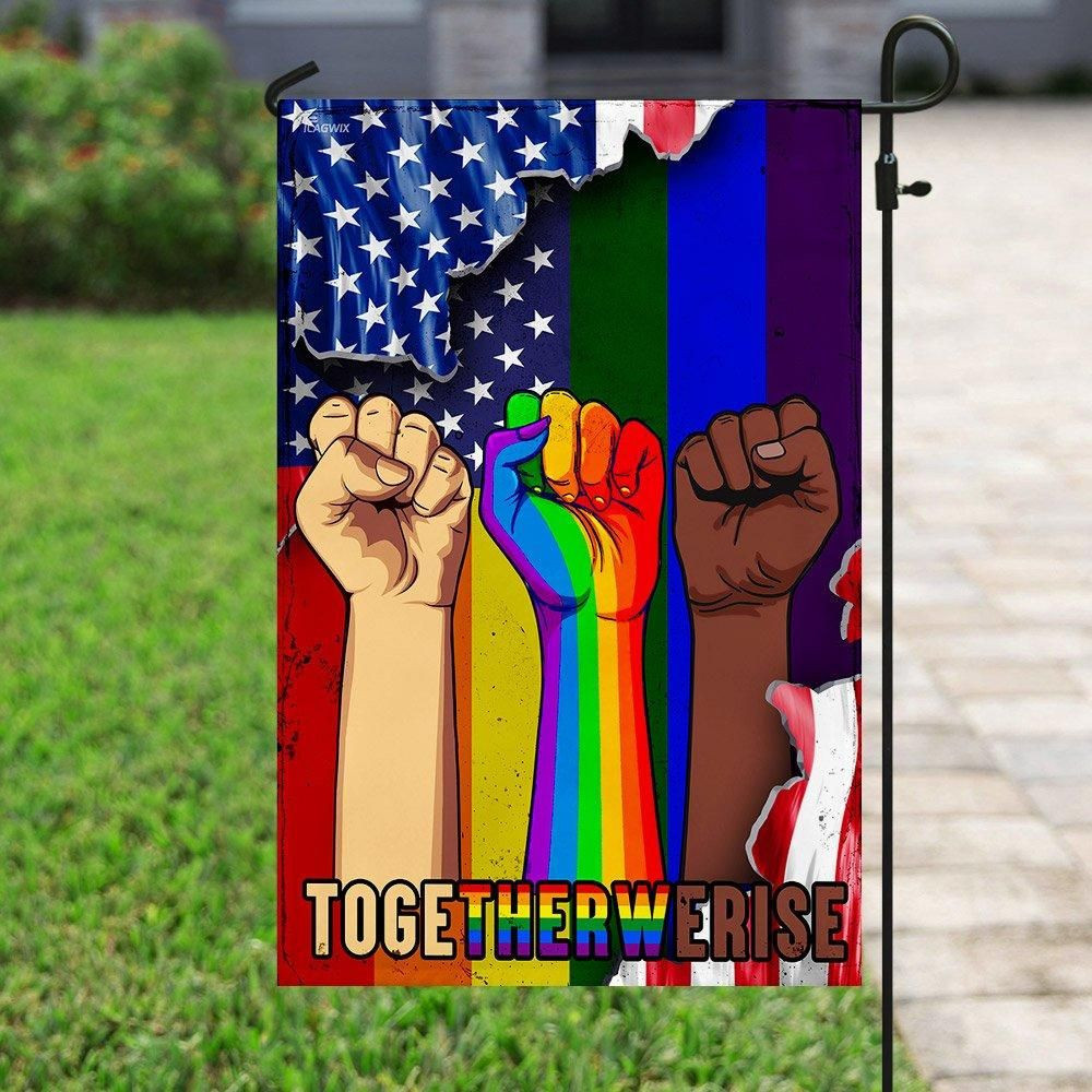 Together We Rise Human Kind Be Both Black Lives Matter Lgbt Pride Month Garden Flag House Flag