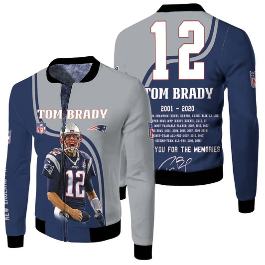 Tom Brady 12 New England Patriots Highlight Career Signatures For Fan Fleece Bomber Jacket