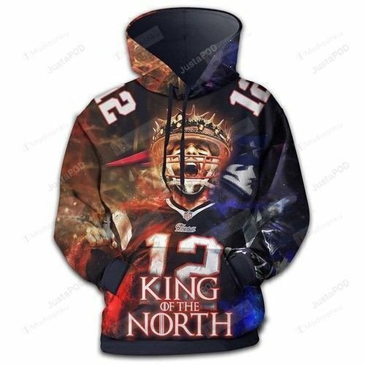 Tom Brady 12 Nfl New England Patriots King Of The North 3d All Over Print Hoodie