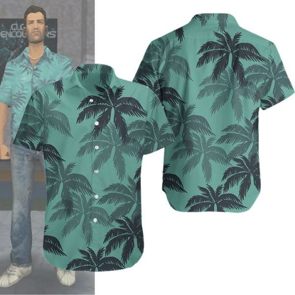 Tommy Vercetti 3D Hawaiian Shirt Hawaii Beach Retro Hawaii Shirt Cotton Casual Button Down Short Sleeves Hawaiian