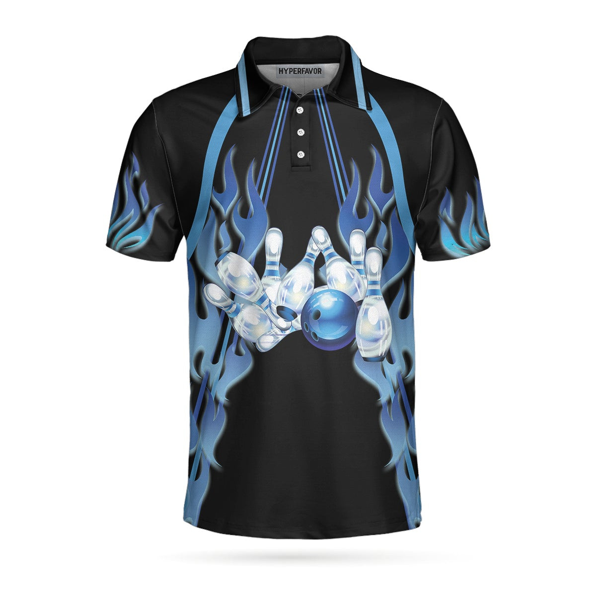 Too Much Head Said No One Ever Bowling Polo Shirt Blue Flame Pattern Tenpin Bowling Shirt For Bowling Lovers