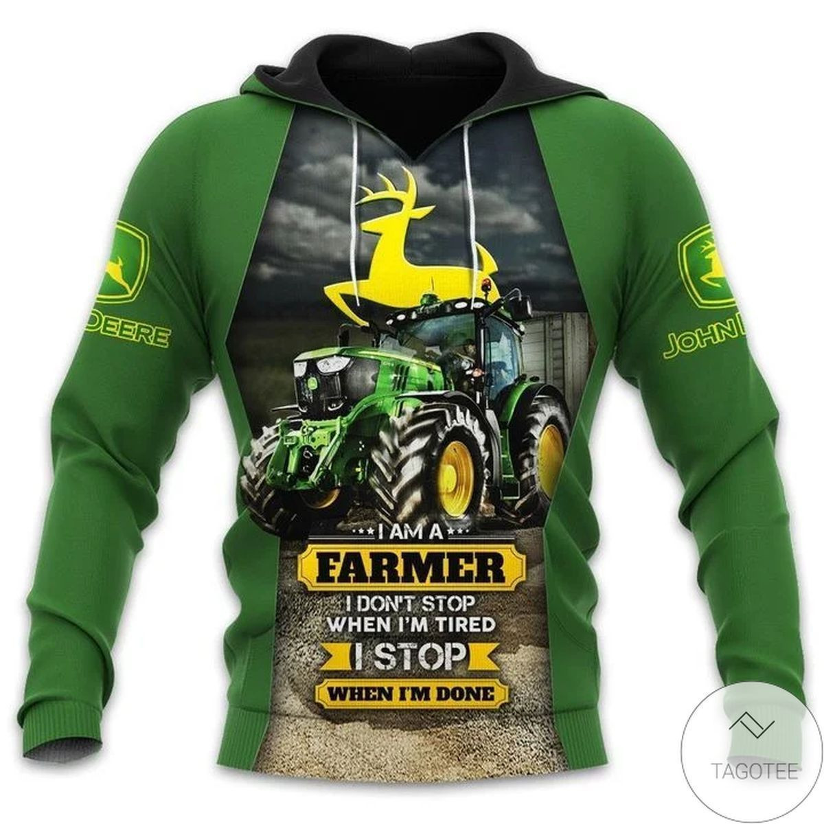 Top John Deere Tractor I'm A Farmer I Don't Stop When I'm Tired 3D All Over Print Hoodie