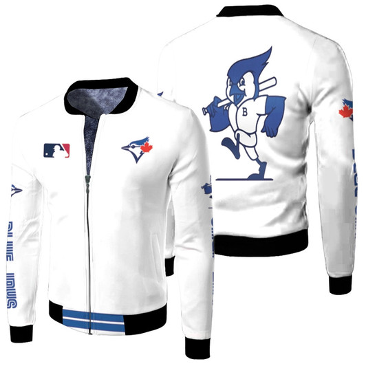 Toronto Blue Jays Mlb Baseball Team Bj Birdy Logo White Fleece Bomber Jacket