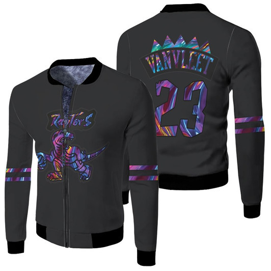 Toronto Raptors Fred Vanvleet 23 Nba Iridescent Hwc Black Jersey Style Gift For Raptors Fans Fleece Bomber Jacket