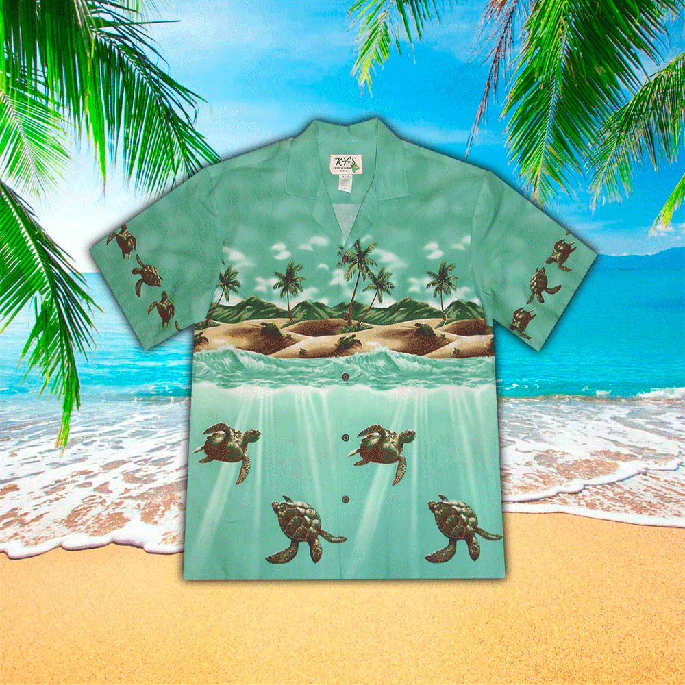 Totally Turtle Green Hawaiian Shirt Summer Aloha Shirt, Short Sleeve Hawaiian Shirt