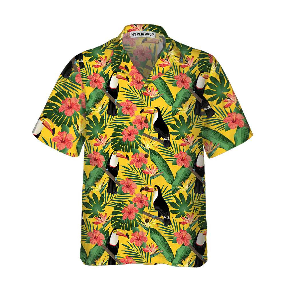 Toucan Birds And Palm Leaves Hawaiian Shirt Tropical Toucan Shirt Toucan Print Shirt For Men  Women