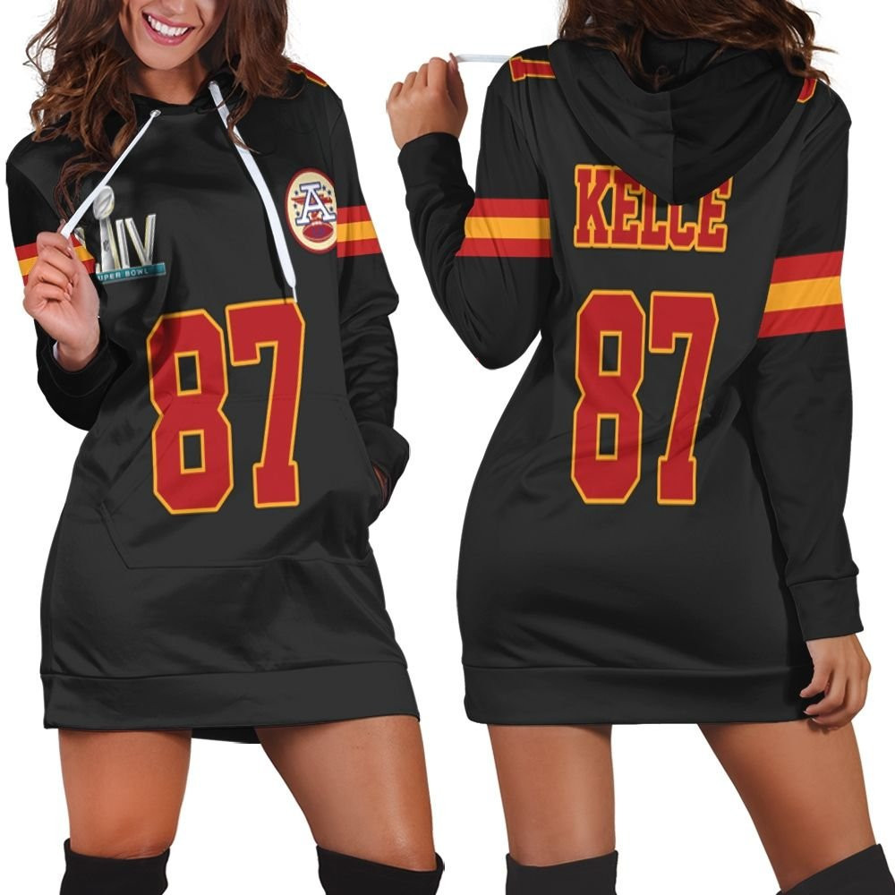Travis Kelce 87 Kansas City Chiefs Nfl Black Jersey Inspired Style Hoodie Dress Sweater Dress Sweatshirt Dress