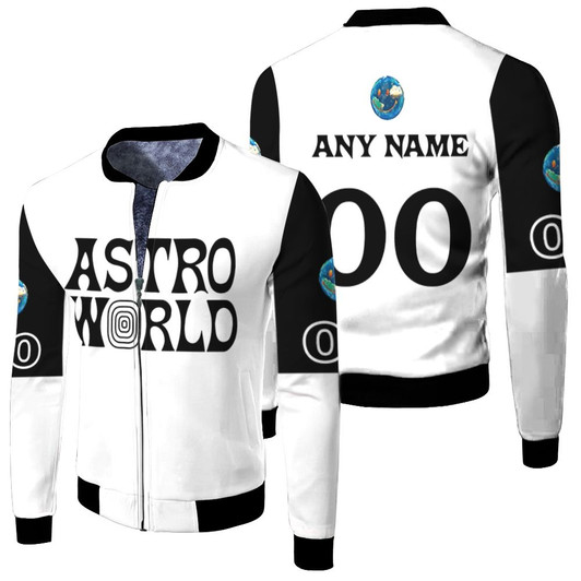 Travis Scott Astro World American Rapper Black White Fleece Bomber Jacket