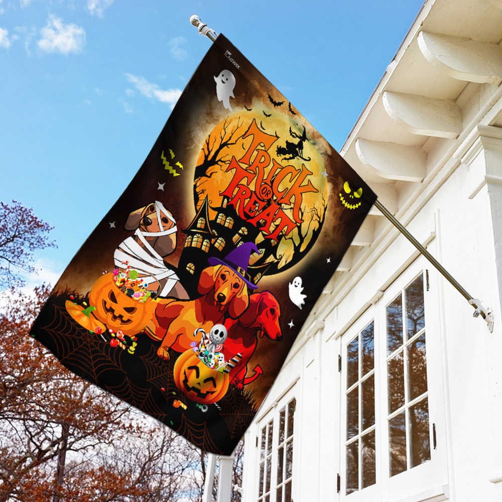 Trick Or Treat Dachshund Halloween Flag Halloween Outdoor Decor Fall Yard House Decoration