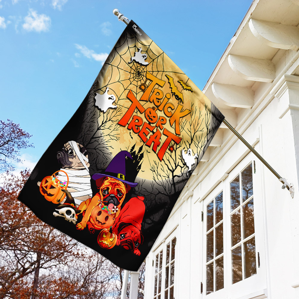 Trick Or Treat Pug Halloween Flag Halloween Outdoor Decor Fall Yard House Decoration