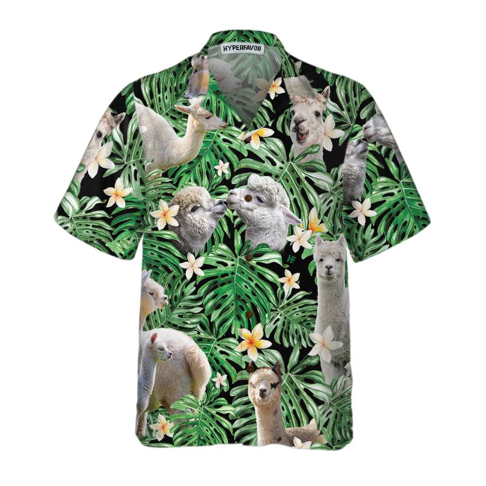 Tropical Alpaca Pattern Hawaiian Shirt Funny Alpaca Print Shirt For Men  Women