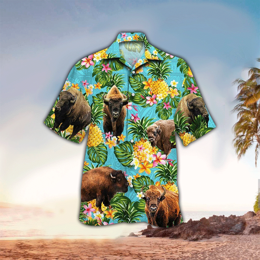 Tropical Bison With Pineapple Hawaiian Shirt for Men and Women