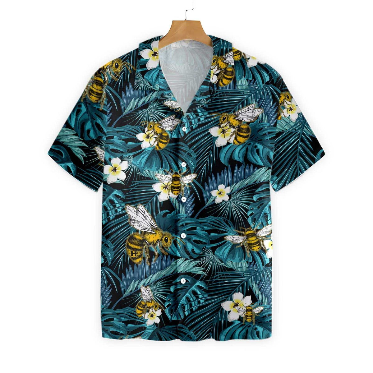 Tropical Blue Leaves  Bees Hawaiian Shirt