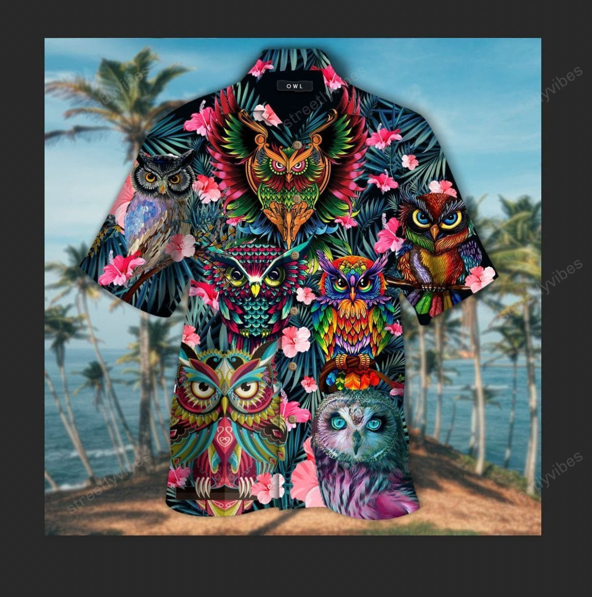 Tropical Colorful Owl Hawaiian Shirt Hawaiian Shirt For Men