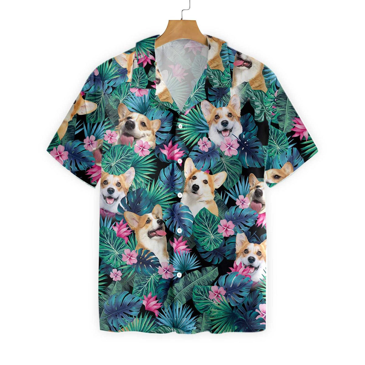 Tropical Corgi Dog Shirt For Men Hawaiian Shirt