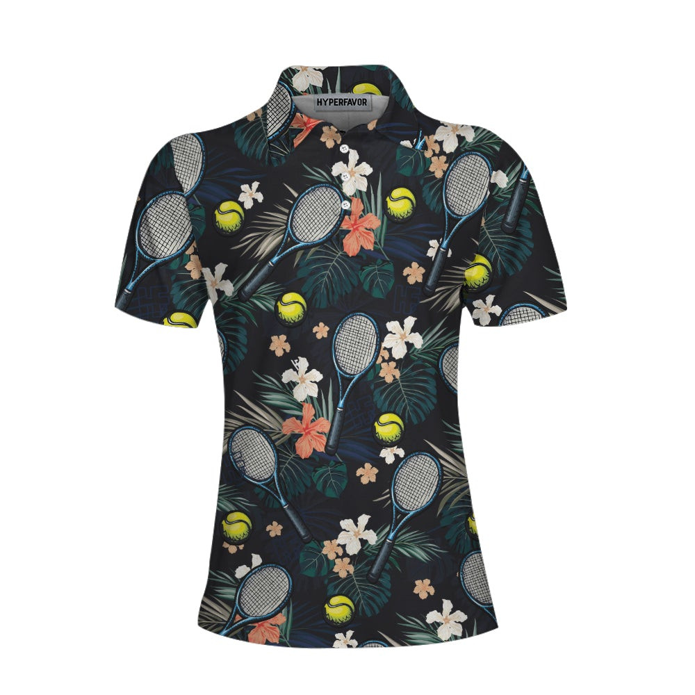 Tropical Floral Tennis Shirt For Women Short Sleeve Women Polo Shirt