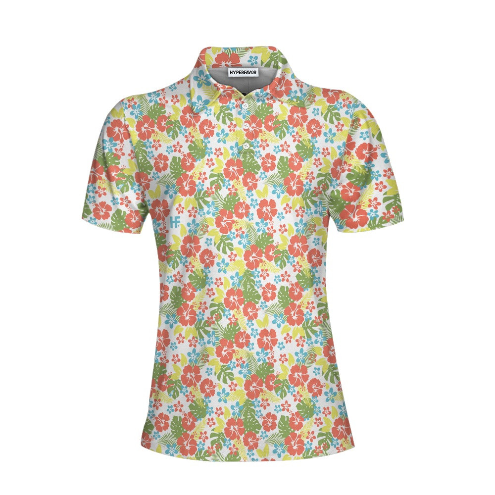 Tropical Flowers Pattern Short Sleeve Women Polo Shirt